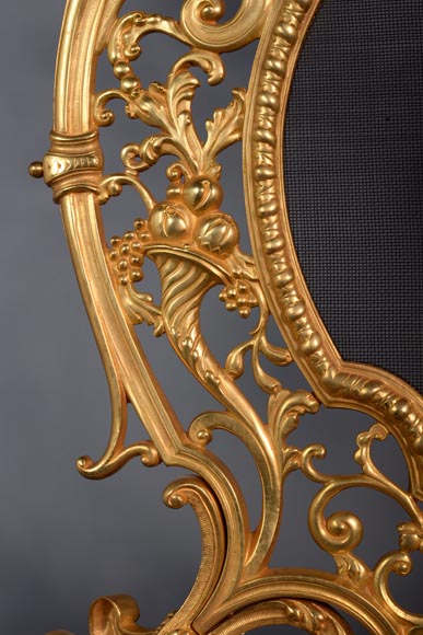 Pare étincelle en bronze doré de style Napoléon III aux mascarons de lion et de putto-4