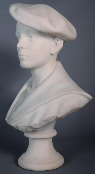 Ettore XIMENES (1855-1926) (attr. à),« Garçon au béret », Buste en marbre de Carrare, deuxième moitié du XIXe siècle-2