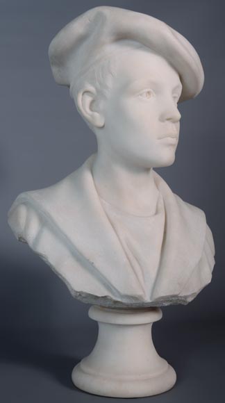 Ettore XIMENES (1855-1926) (attr. à),« Garçon au béret », Buste en marbre de Carrare, deuxième moitié du XIXe siècle-3