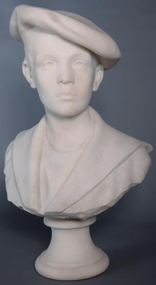 Ettore XIMENES (1855-1926) (attr. à),« Garçon au béret », Buste en marbre de Carrare, deuxième moitié du XIXe siècle-4