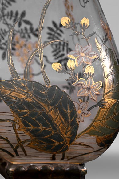 Escalier de CRISTAL, vase balustre sur socle en bronze et paire de vases bambou en cristal-9
