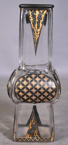 Escalier de CRISTAL, vase balustre sur socle en bronze et paire de vases bambou en cristal-15