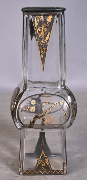 Escalier de CRISTAL, vase balustre sur socle en bronze et paire de vases bambou en cristal-17