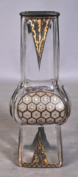 Escalier de CRISTAL, vase balustre sur socle en bronze et paire de vases bambou en cristal-19