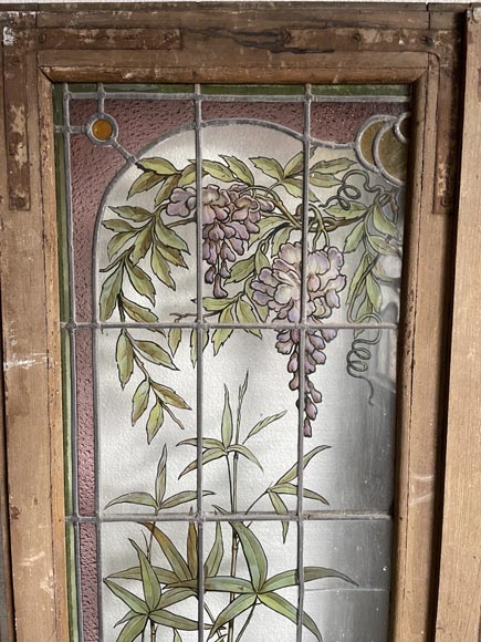 Claudius Bertrand, double porte ornée de vitraux aux décor floral, vers 1900-4
