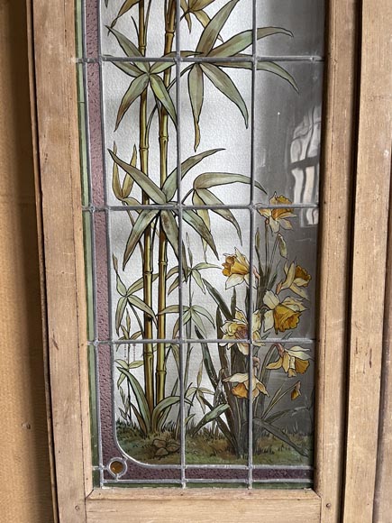 Claudius Bertrand, double porte ornée de vitraux aux décor floral, vers 1900-5