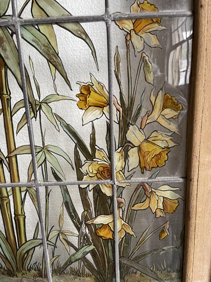 Claudius Bertrand, double porte ornée de vitraux aux décor floral, vers 1900-6
