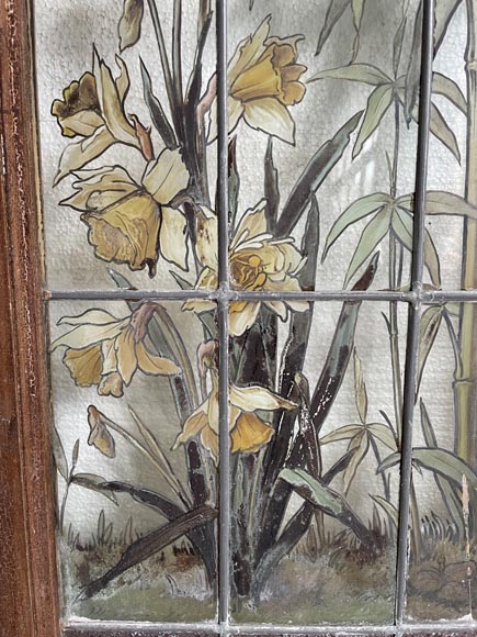 Claudius Bertrand, double porte ornée de vitraux aux décor floral, vers 1900-7