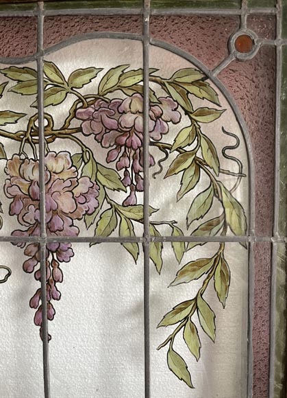 Claudius Bertrand, double porte ornée de vitraux aux décor floral, vers 1900-8