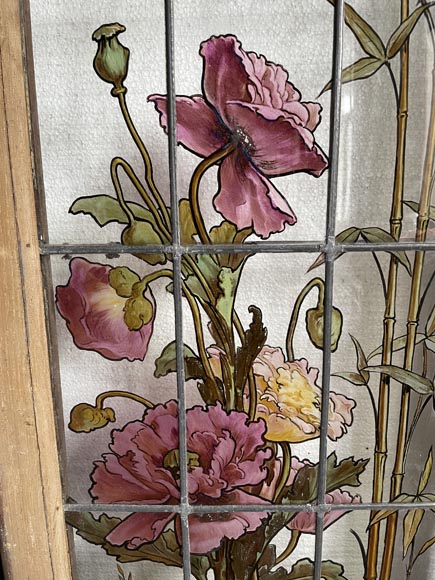Claudius Bertrand, double porte ornée de vitraux aux décor floral, vers 1900-9