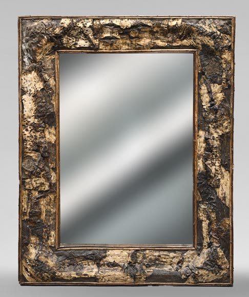 Miroir rectangulaire à cadre en bois de chêne brut-0