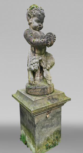 Statue d'un jeune faune musicien en pierre composite, début du XXe siècle-0