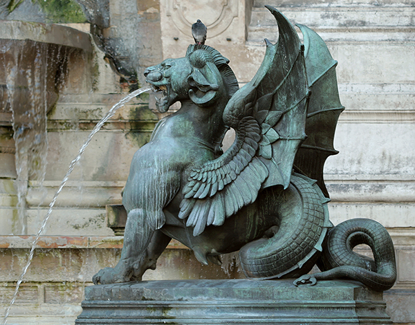 Henri-Alfred Jacquemart, Chimère ailée, fontaine Saint-Michel, Paris, France, 1858-1860.