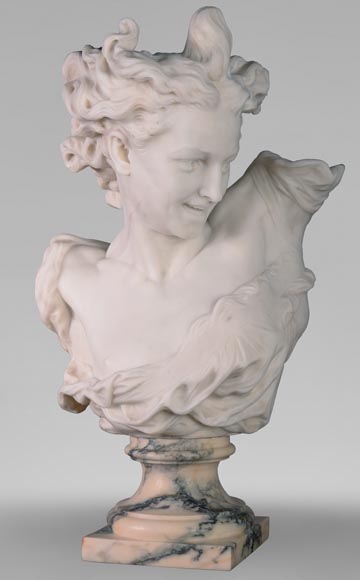 Guglielmo PUGI (1850 - 1915), Buste en marbre blanc de Carrare « Le Génie de la danse » d'après la sculpture de Jean-Baptiste CARPEAUX, vers 1900-0