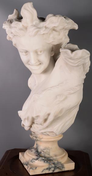 Guglielmo PUGI (1850 - 1915), Buste en marbre blanc de Carrare « Le Génie de la danse » d'après la sculpture de Jean-Baptiste CARPEAUX, vers 1900-5