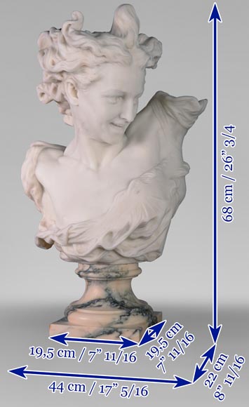 Guglielmo PUGI (1850 - 1915), Buste en marbre blanc de Carrare « Le Génie de la danse » d'après la sculpture de Jean-Baptiste CARPEAUX, vers 1900-9