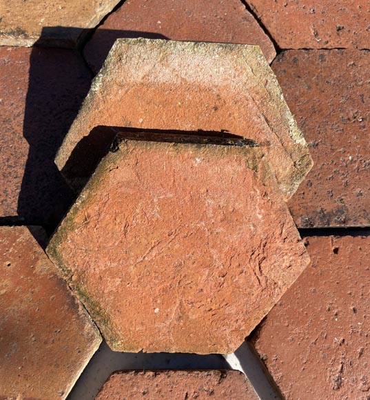 Lot d'environ 9m² de dalles hexagonales anciennes en terre cuite, XIXe siècle-2