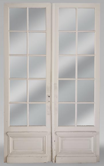 Double porte en bois à carreaux vitrés-0