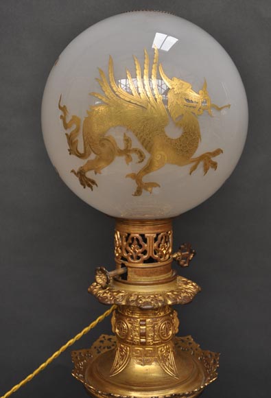 Ferdinand BARBEDIENNE (1810 – 1892) (Attrib. à) Paire de lampes à décor d'émail cloisonné chinois-3