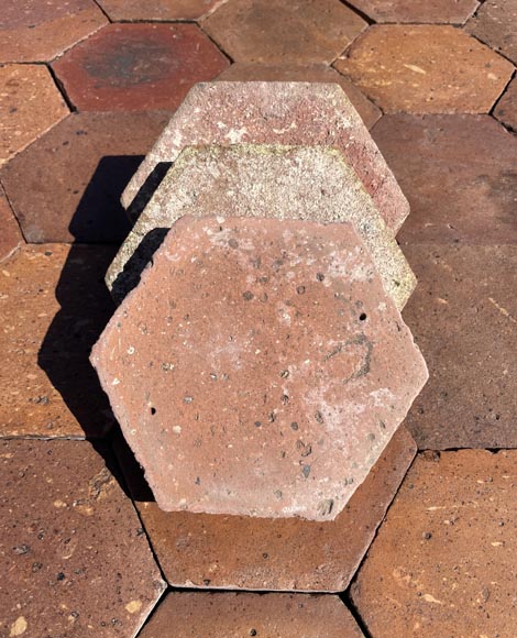 Lot d'environ 5 m² de dalles hexagonales anciennes en terre cuite, XIXe siècle-2