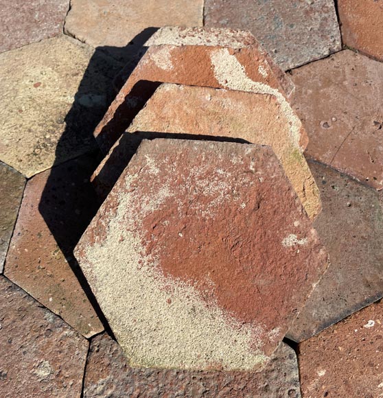 Lot d'environ 9,5 m² de dalles hexagonales anciennes en terre cuite, XIXe siècle-2