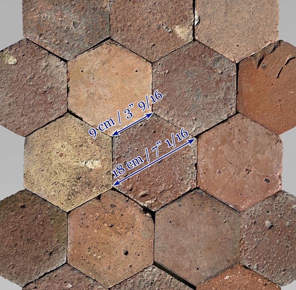 Lot d'environ 9,5 m² de dalles hexagonales anciennes en terre cuite, XIXe siècle-5