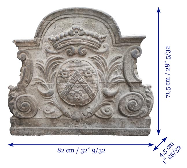 Plaque de cheminée en fonte aux armes Le Clerc, XVIIIe siècle-7