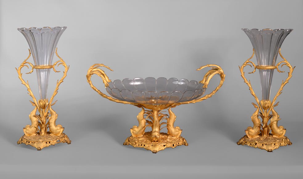 CRISTALLERIE DE CLICHY (attribuée à), Garniture en cristal et bronze doré, deuxième moitié du XIXe siècle-0