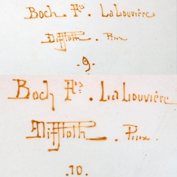 Émile DIFFLOTH pour la manufacture Boch Frères, paire de plats ornés de mouettes, entre 1889 et 1910-6