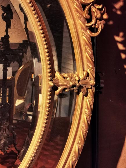 Miroir à parecloses en bois et stuc doré Napoléon III-4
