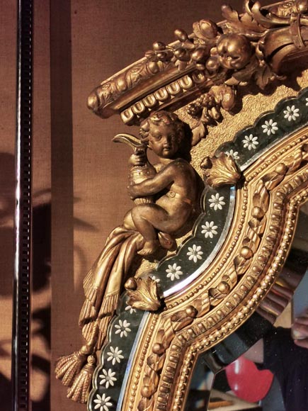 Miroir à parecloses en bois et stuc doré Napoléon III-2