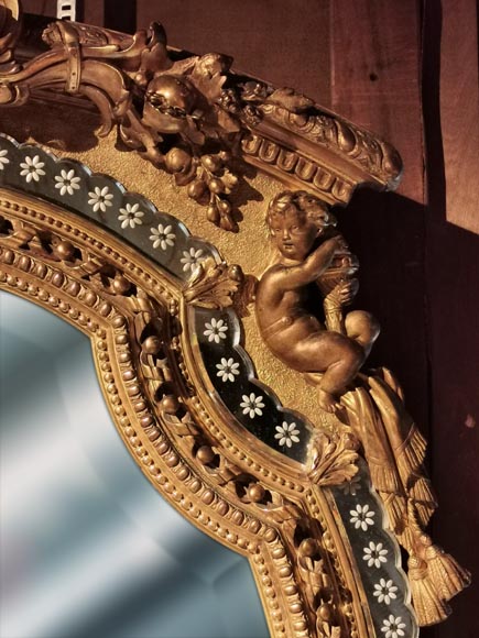 Miroir à parecloses en bois et stuc doré Napoléon III-3