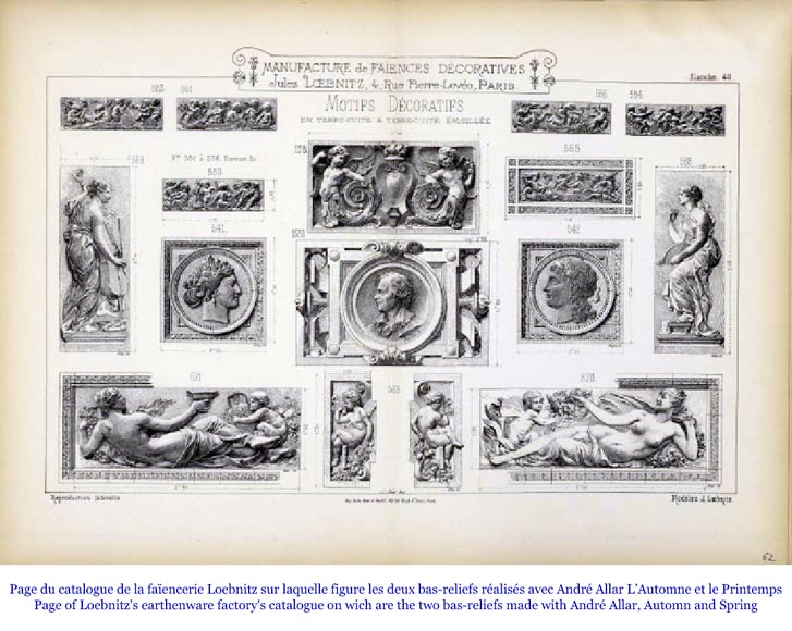 Jules LOEBNITZ (1836 – 1895) et André ALLAR (1845-1926), Bas-relief en terre cuite et terre vernissée représentant une allégorie de l'Automne, 1884-1