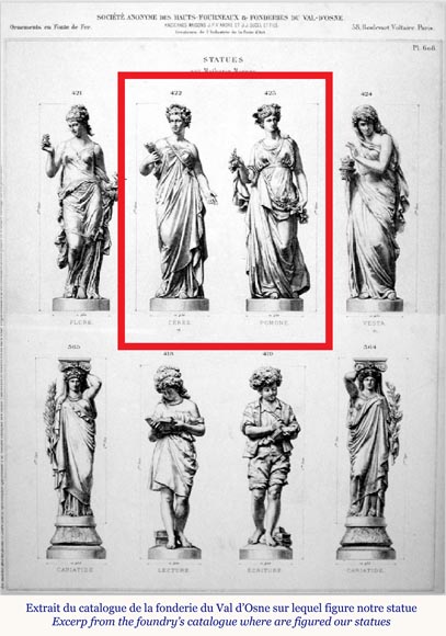 FONDERIE DU VAL D’OSNE,  Statues en fonte de la déesse Cérès  et de la nymphe Pomone d’après Mathurin MOREAU -1