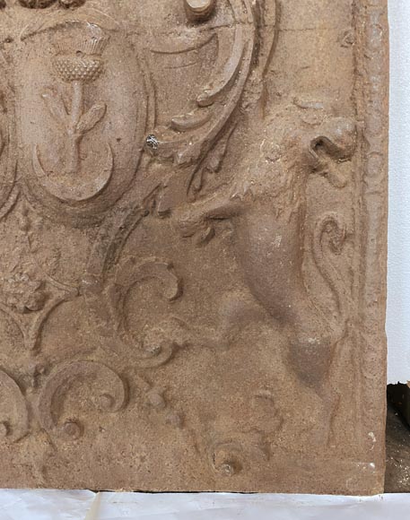 Plaque de cheminée ancienne aux écus d’alliance de Joseph-François de Montecler et Hyacinthe Menon de Turbilly, XVIIe siècle-4