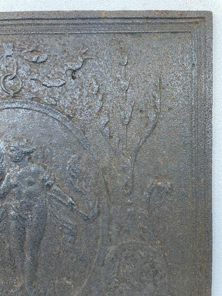 Plaque de cheminée en fonte représentant Vénus dans un médaillon-4