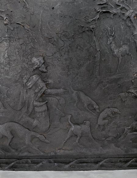 Plaque de cheminée représentant Saint Hubert dans la forêt-5