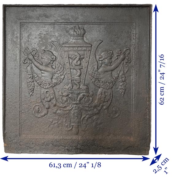 Plaque de cheminée en fonte de style Louis XVI au brûle parfum et aux sirènes-8