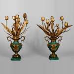 Paire de vases en bronze doré et malachite, Russie, fin du XIXe siècle