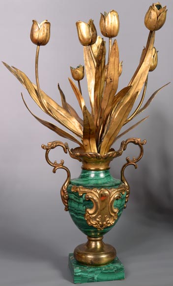 Paire de vases en bronze doré et malachite, Russie, fin du XIXe siècle-1