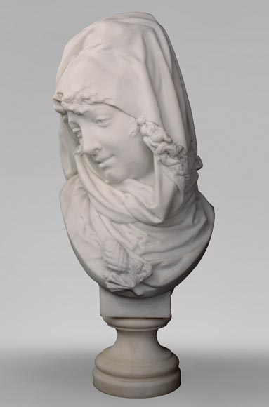 Albert-Ernest CARRIER-BELLEUSE (1824 - 1887), « Allégorie de l'hiver » buste en marbre de Carrare-0