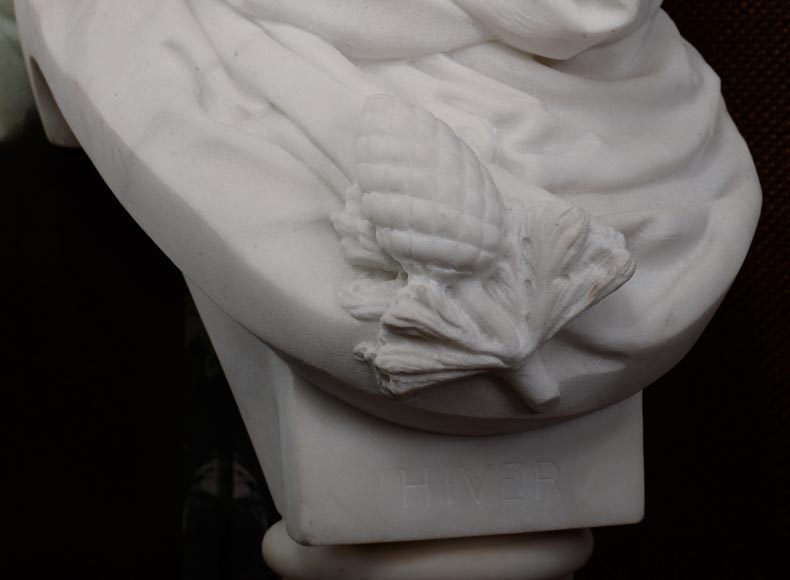 Albert-Ernest CARRIER-BELLEUSE (1824 - 1887), « Allégorie de l'hiver » buste en marbre de Carrare-2