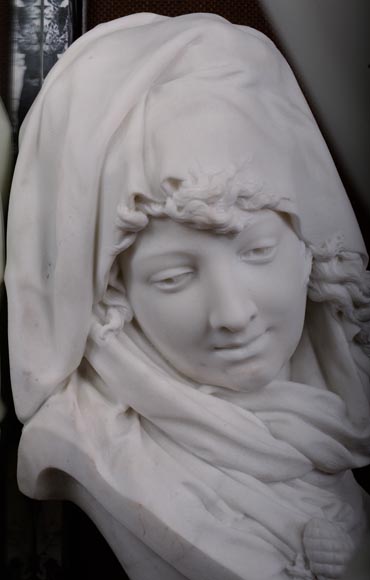Albert-Ernest CARRIER-BELLEUSE (1824 - 1887), « Allégorie de l'hiver » buste en marbre de Carrare-4