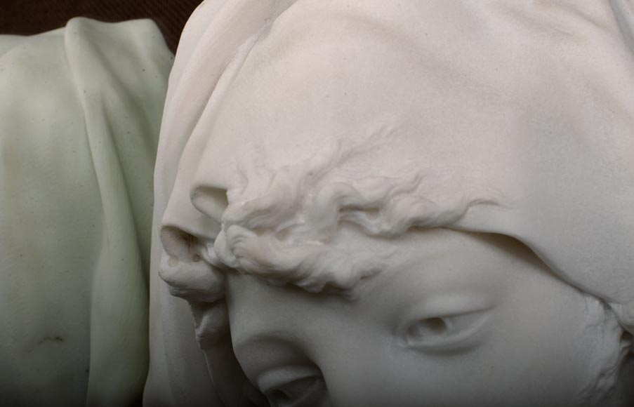 Albert-Ernest CARRIER-BELLEUSE (1824 - 1887), « Allégorie de l'hiver » buste en marbre de Carrare-5