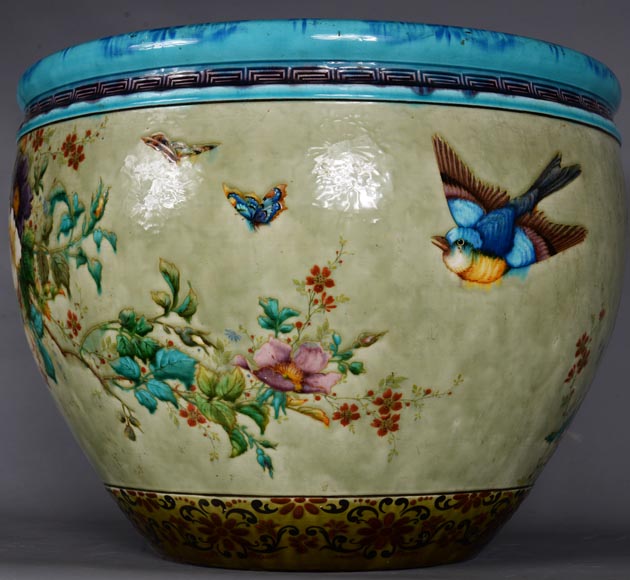 Théodore DECK (1823-1891), Cache-pot en céramique émaillée au décor japonisant, 1880-1890-5