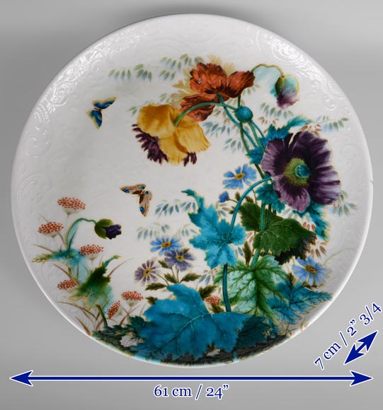 Théodore DECK, Plat circulaire à décor de fleurs et papillons, vers 1880-1890-9