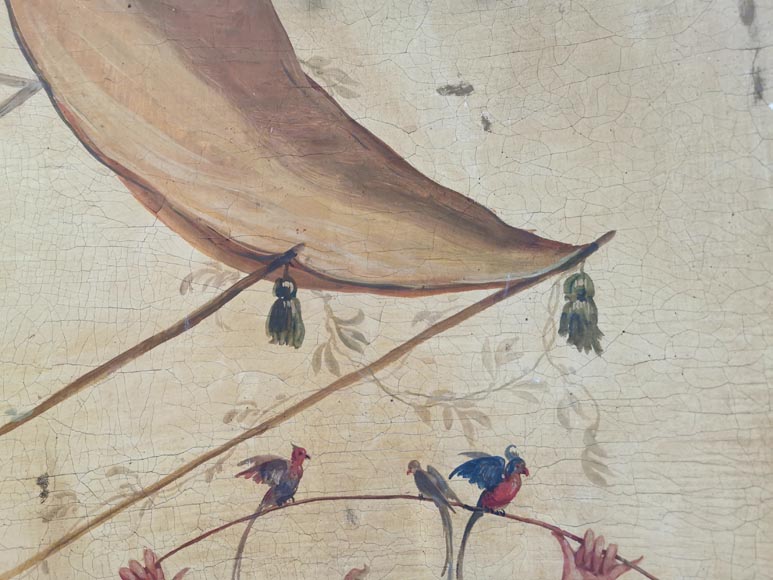 Ensemble de trois panneaux peints galbés au décor de chinoiseries-15