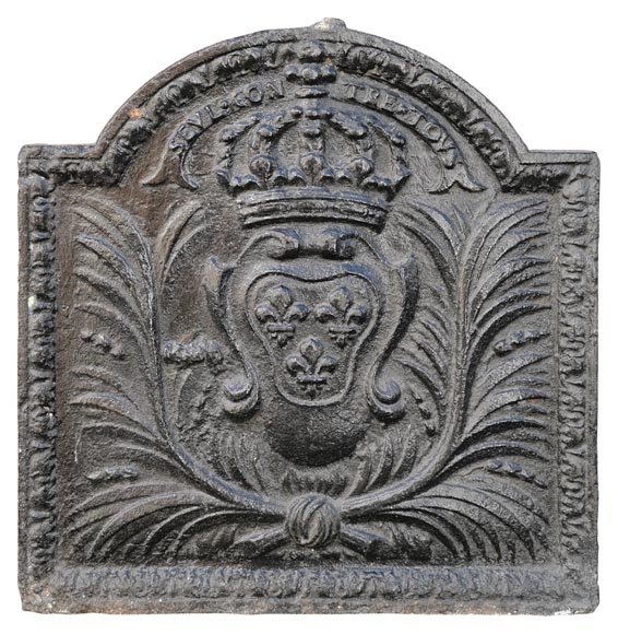 Plaque de cheminée ancienne aux Armes de France, XIXè siècle-0