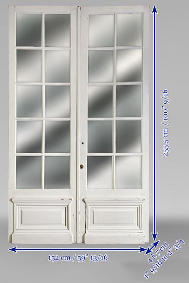 Double porte en bois peint en blanc au miroir-9