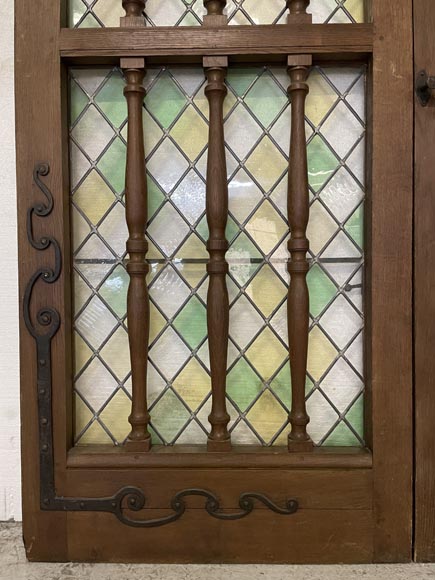 Double porte en chêne à décor de vitrail, XXe siècle-4